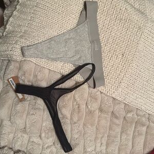 Skims cotton rib thong and skims sheer micro dip mesh thong